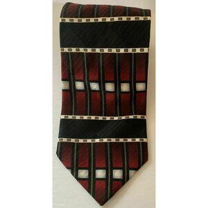 Fenzia  Black Red Gold Necktie Silk Tie 3.75" Wide 57" Long USA